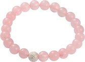 Edelstenen armband Silver Ball Rose Quartz - roze - zilver - rozenkwarts - elastisch