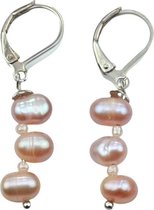 Zoetwater parel oorbellen Rozi - oorhanger - echte parels - roze - sterling zilver (9925)