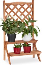 Relaxdays bloementrap dennenhout - plantentrap met rankhulp - 2 etages - plantenetagere - L