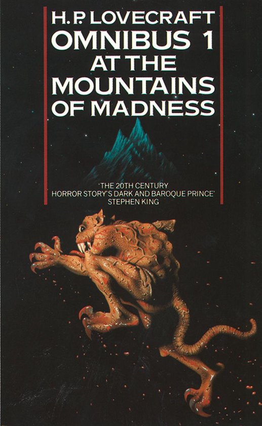 Boekcover met de titel H.P. LOVECRAFT OMNIBUS 1 AT THE MOUNTAINS OF MADNESS en een afbeelding van een monster.