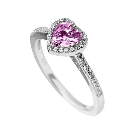 Diamonfire - Zilveren ring met steen Maat 17.0 - Entourage - Hart - Roze steen