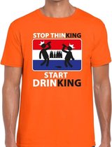 Stop thinking start drinking t-shirt / shirt oranje heren - Koningsdag kleding S