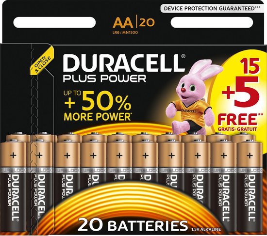 Duracell Plus Power AA Alkaline Batterijen 15+5 Stuks