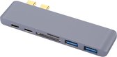 6-in-1 Aluminium multifunctionele 5 Gbps USB-C / Type-C HUB adapter met 2 USB 3.0 poorten en 2 USB-C / Type-C poorten & SD/TF Kaartlezer voor MacBook 2015/2016 / 2017 (grijs)