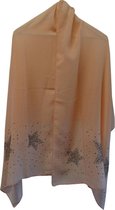 Jessidress Stoer Damen en Meiden Sjaal met sterren patroon vol strass 180X70 cm - Roze