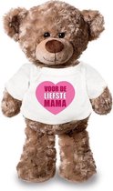 Knuffelbeer Liefste Mama met wit shirtje en hartje 24 cm - Moederdag cadeau