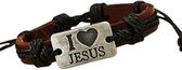 Fako Bijoux® - Armband - Leder - I Love Jesus - Zwart