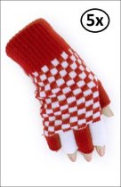 5x Vingerloze handschoen rood/wit geblokt