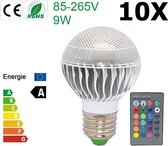 10 Stuks - Aanbieding 9W E27 RGB LED Bulb met afstandbediening