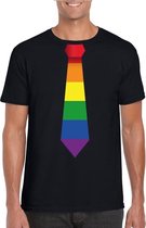 Zwart t-shirt met regenboog vlag stropdas heren M