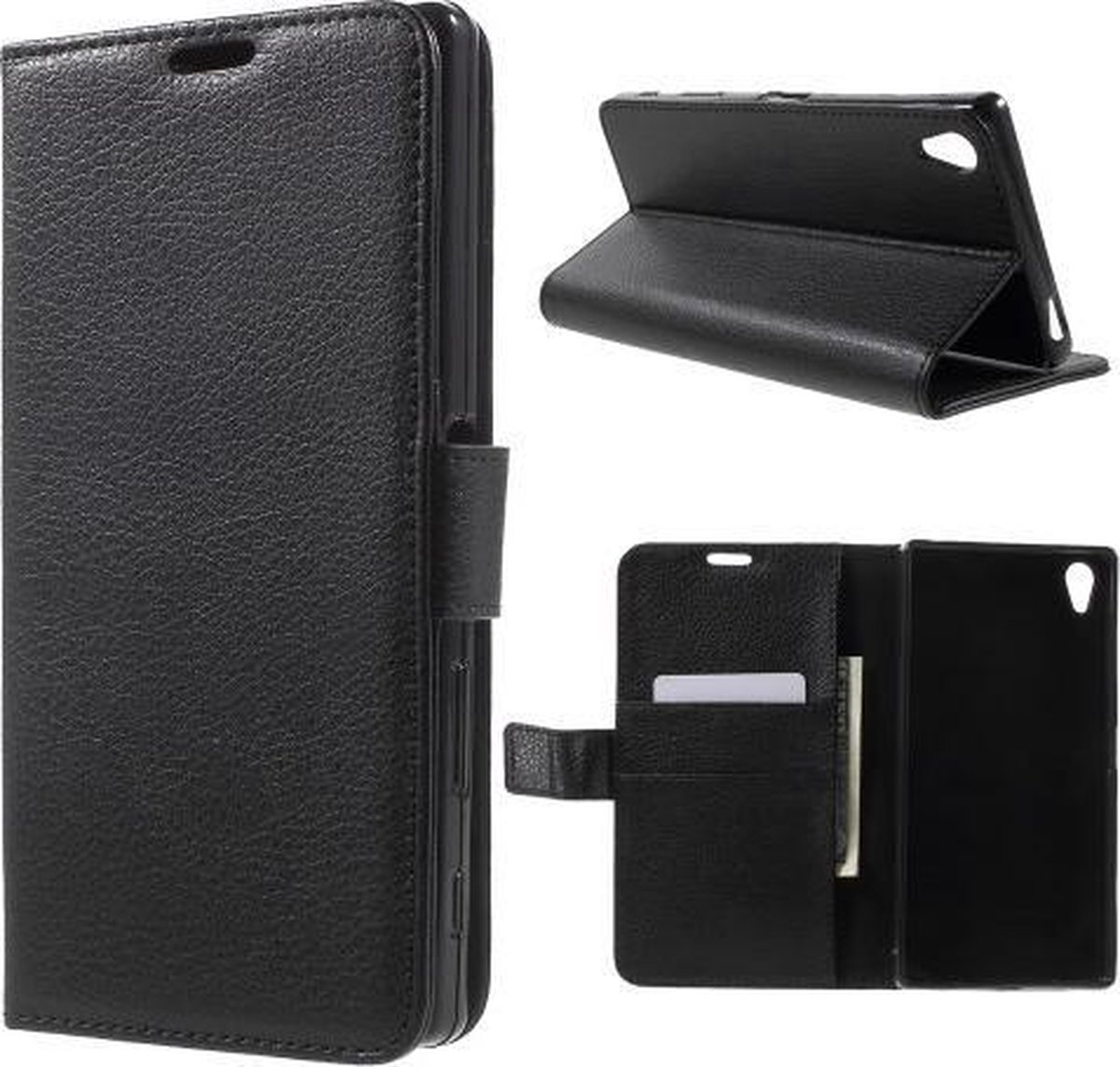 Litchi Cover wallet case hoesje Sony Xperia Z5 Premium zwart