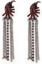 Oorbellen met Steentjes en Ketting - Rood en Zilverkleurig - Musthaves