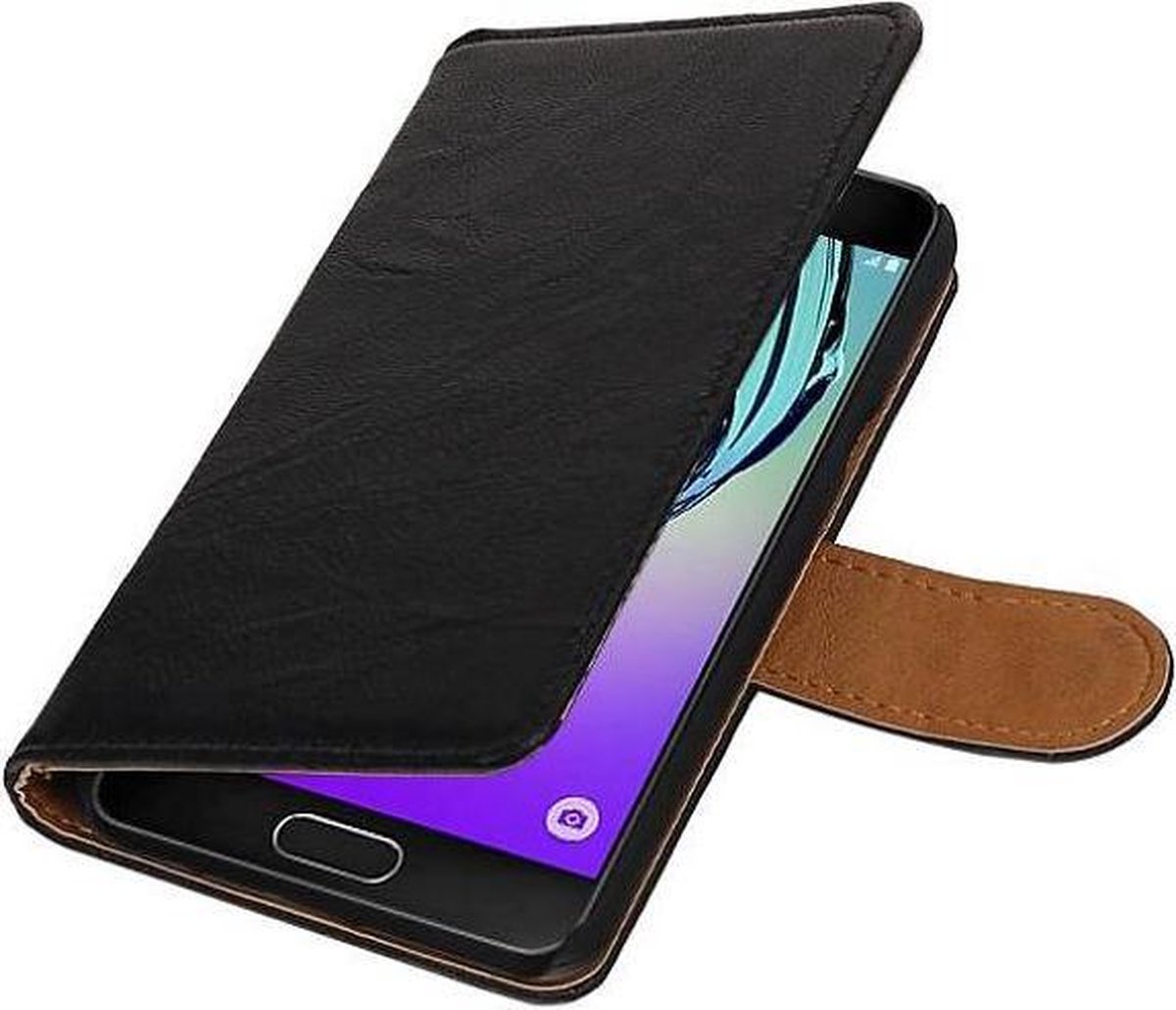 Washed Leer Bookstyle Hoesje - Geschikt voor Samsung Galaxy A3 Zwart