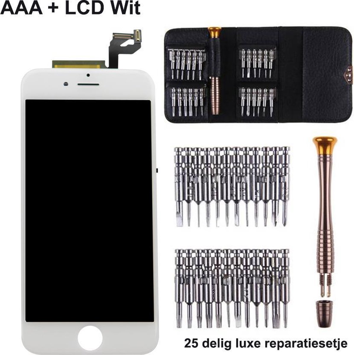 IPhone 6S PLUS LCD scherm wit- reparatieset de luxe - met 25 delig setje