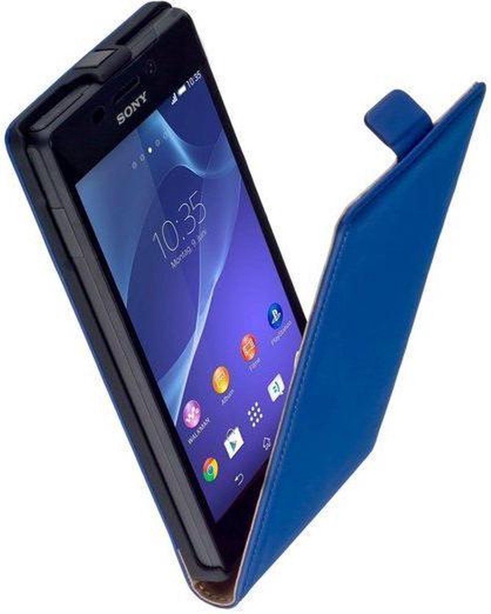 Premium Blauw Sony Xperia M2 Aqua Lederen Flip case Flip case hoesje