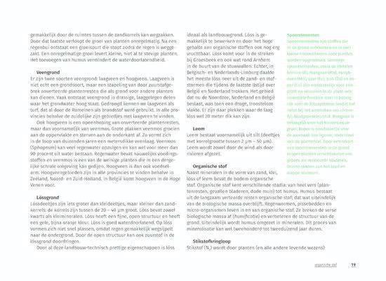 Pagina met tekst over veengrond, lössgrond en leem. Kleuren grijs en groen.