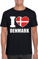Zwart I love Denemarken/ Denmark supporter shirt heren - Deens t-shirt heren S