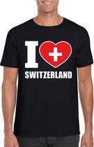 Zwart I love Zwitserland/ Switzerland supporter shirt heren - Zwitsers t-shirt heren S