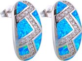 Opaal oorbellen synthetische blauwe vuur vintage patroon met zirkonia silver plated