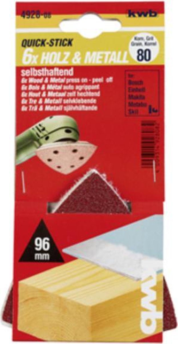 KWB schuurschijf Delta 93 x 93 mm - Korrel 400 - Klittenbandhechting - 492840 - 5 stuks