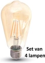 Dimbare LED Kooldraadlamp Amber glas| ø = 64mm  L = 138mm | 2200K Warm Wit | E27 4W vervangt 30W| Set van 4 stuks