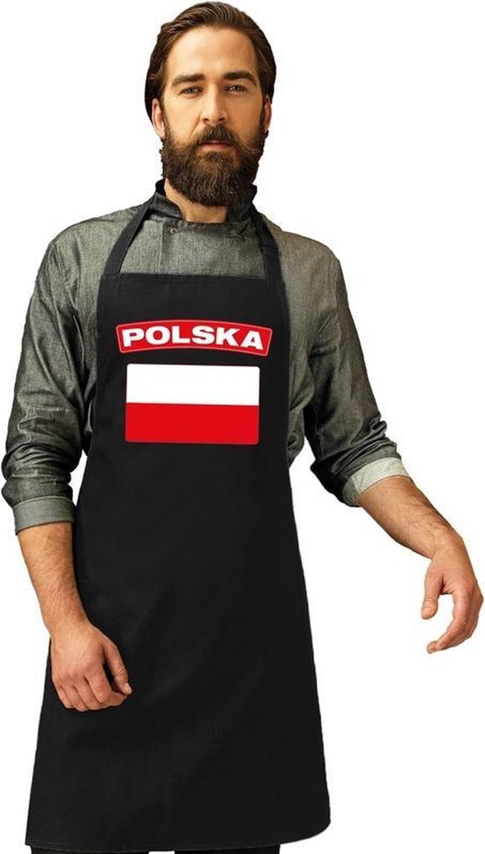 Polen vlag barbecueschort/ keukenschort zwart volwassenen