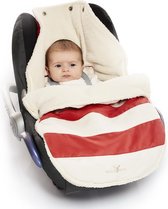Wallaboo suède-look voetenzak - past in de autostoel - pasgeboren tot 12 maanden - met een teddy voering - rood gestreept