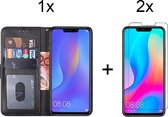 Huawei p smart plus 2018 hoesje bookcase met pasjeshouder zwart wallet portemonnee book case cover - 2x Huawei p smart plus 2018 screenprotector