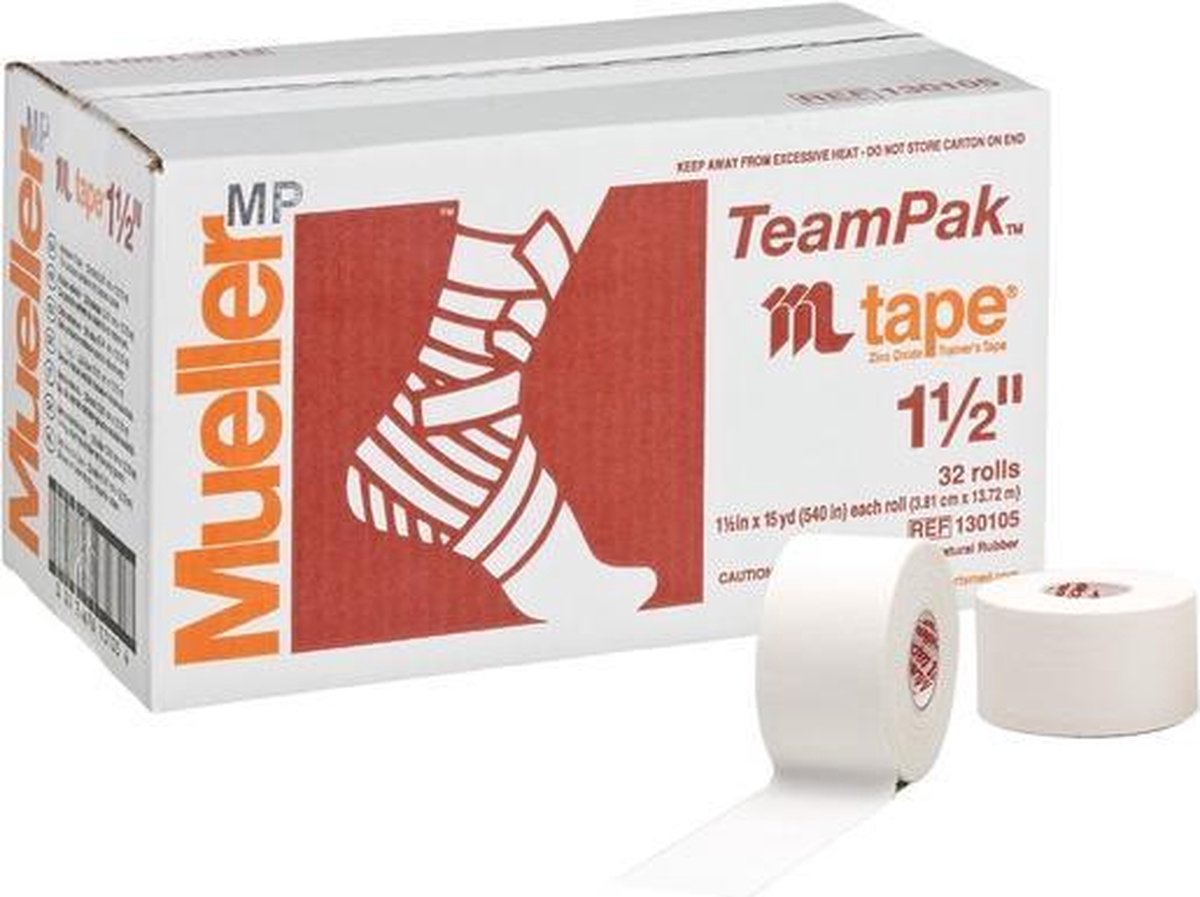 Mueller Mtape Wit 3,8 cm x 13,7 m | Niet-elastisch sporttape | Sterke kleefkracht | Eenvoudig te scheuren