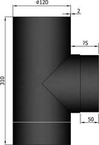 Kachelpijp T-stuk Ø120 met afsluitdop - zwart - ø120 - 310mm - zwart - staal - 2mm dik - T- stuk -