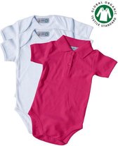 Link Kidswear Meisjes 3-pack Romper GOTS - Wit En Cherry - Maat 74/80