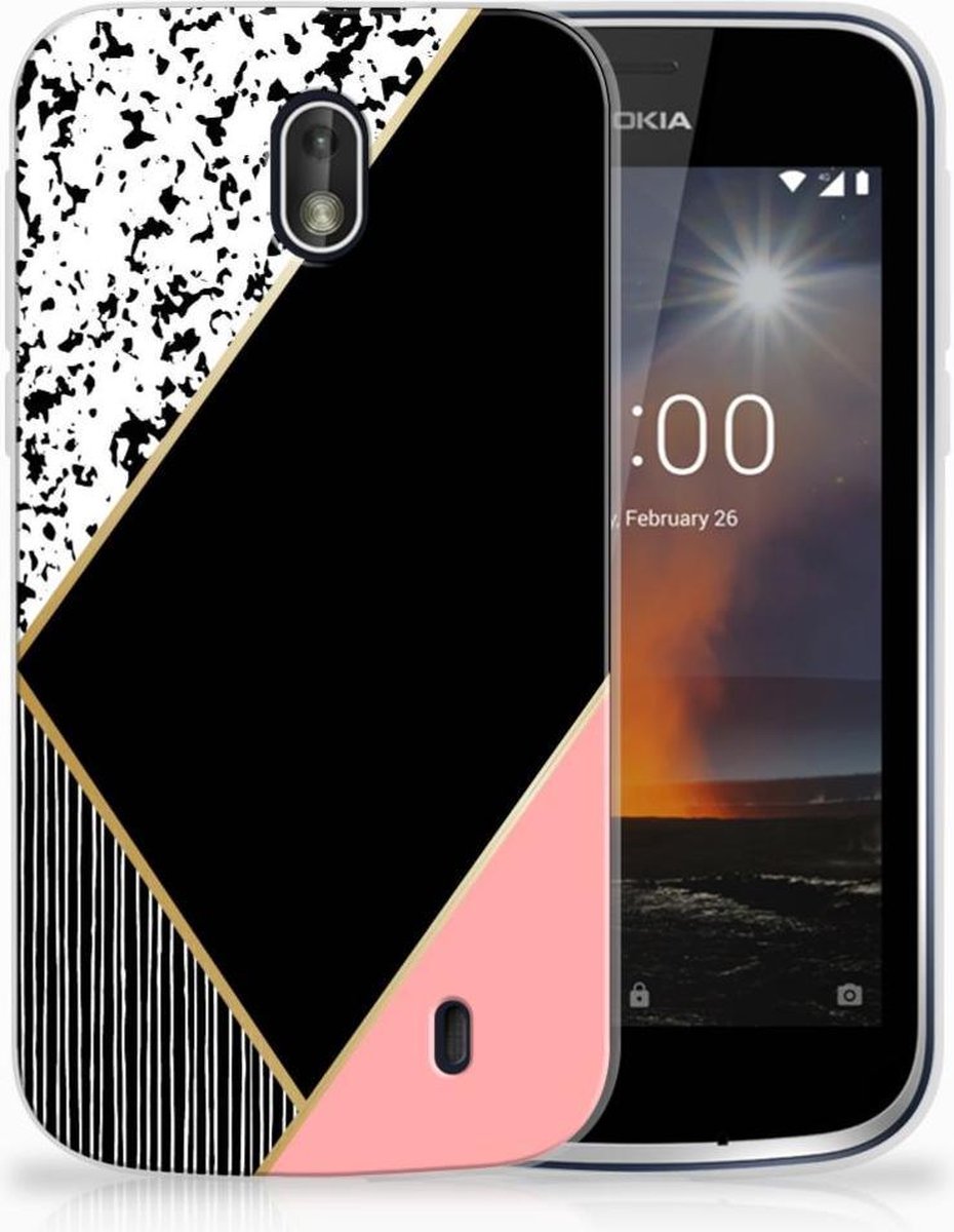 Nokia 1 TPU Hoesje Zwart Roze Vormen