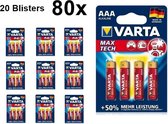 80 Stuks (20 Blisters a 4st) - VARTA Max Tech LR03 / AAA / R03 / MN 2400 1.5V alkaline batterij