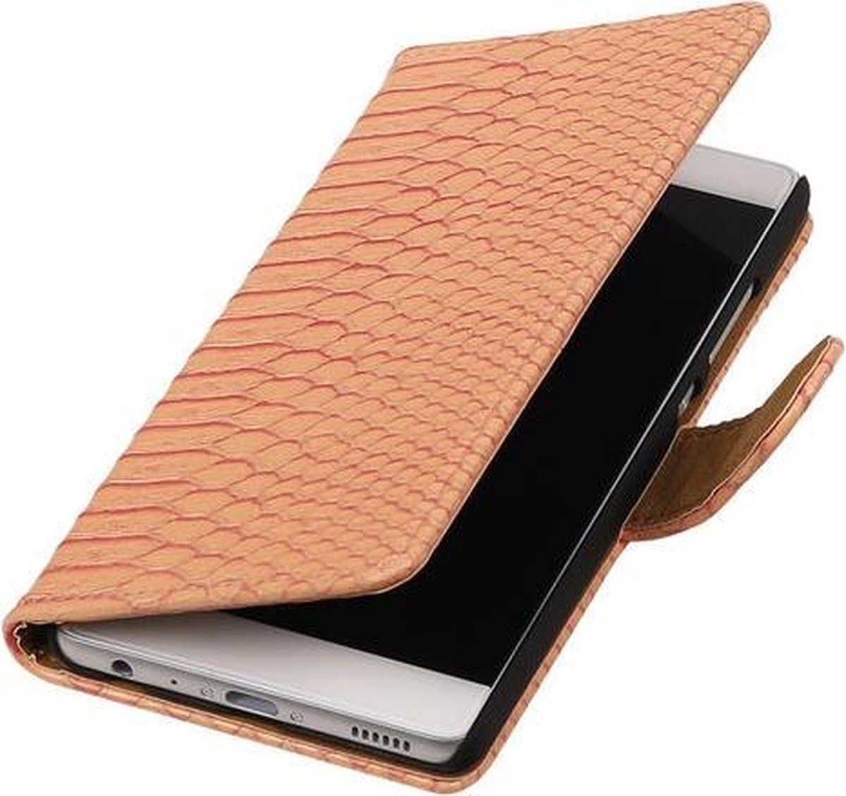 Roze Slang booktype wallet cover hoesje voor Huawei P9 Plus