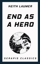 Boekomslag 'End as a Hero' van Keith Laumer, met een cirkelvormige illustratie van een angstig gezicht.