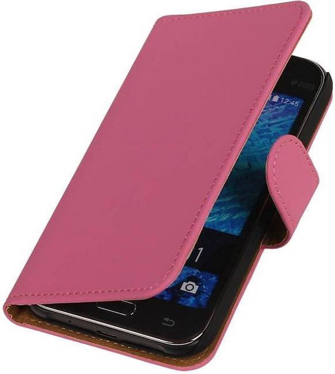 Effen Bookstyle Hoes Geschikt voor Samsung Galaxy J1 J100F Roze
