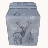 Kerst tafelkleed hert kerstboom sneeuwvlok grijs  -Loper 85 cm