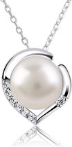 Fate Jewellery FJ480 – Pearl Teardrop – 925 Zilver, Ingelegd met Zirkonia kristallen en een Parel – 45cm + 5cm