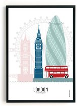 Skyline Poster London Kleur in Kunststof Fotolijst