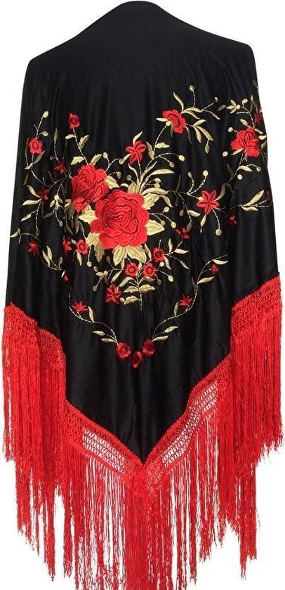 Châle Espagnol à Franges - Noir, Rouge, Gris - 100% Polyester - Neuf Avec étiquettes - Style Vintage