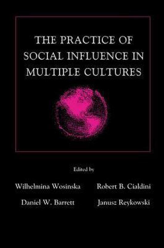 Boekcover van 'The Practice of Social Influence in Multiple Cultures' met roze wereldbol en titel.