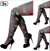 3x Panty zwart met bolletjes rood/geel/groen