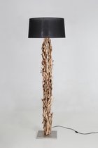 Houtenlamp brocant kronkel staand 170cm met zwarte kap