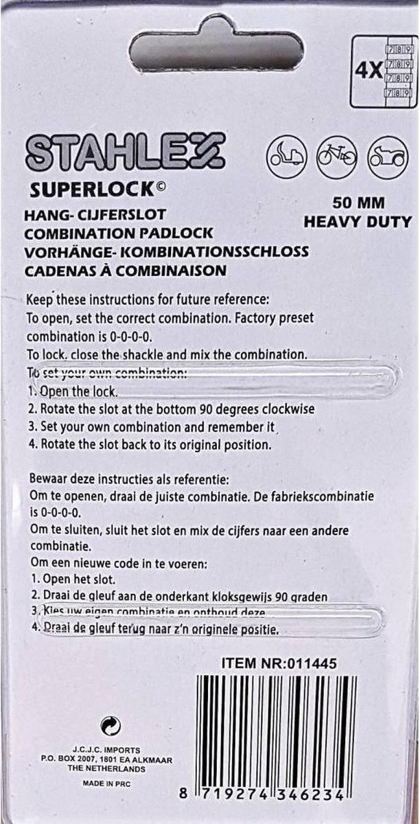 Stahlex Cijferslot - Heavy Duty - 50 mm - 9999 combinaties - Zwart van Stahlex — afbeelding 3