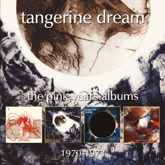 Tangerine Dream: The Pink Years Albums 1970-1973 met albumhoezen: Electronic Meditation, Alpha Centauri, Zeit en Atem.