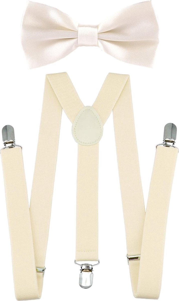 Fako Fashion® - Bretels Met Vlinderstrik - Vlinderdas - Strik - Effen - 100cm - Crème / Ivoor