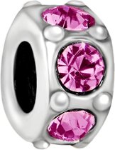 Quiges - 925 - Zilveren - Bedels -Sterling zilver - Beads - Roze Zirkonia's Kraal Charm - Geschikt – voor - alle bekende merken - Armband Z297