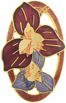 Behave® Broche bloemen lelies paars rood - emaille sierspeld -  sjaalspeld