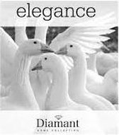 Elegantie. Een groep witte ganzen met de tekst "elegance" en "Diamant HOME COLLECTION".