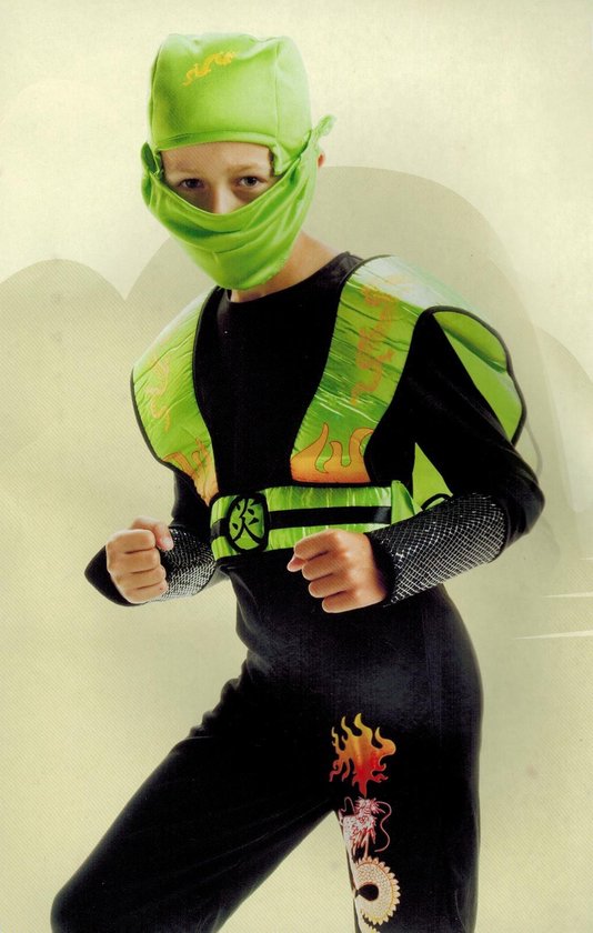 DREAMLAND - verkleedkleding - Thema: Ninja - Kleur: Groen - 3 delig - Maat  110 | bol.com